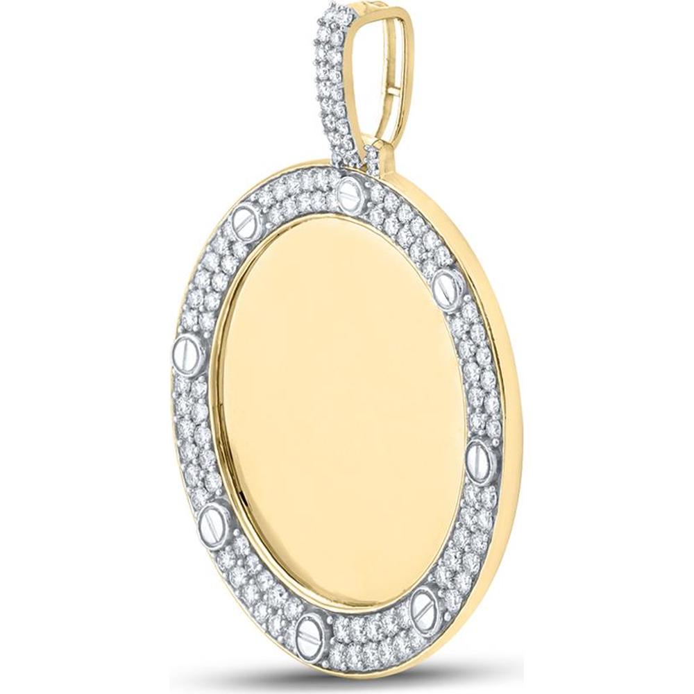 GND 10K Yellow Gold Mirror Circle Pendant with Prong-Set Round Diamonds - 2.00 Carat Total Diamond Weight