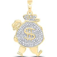 GND 10K Yellow Gold Money Bag Man Charm Pendant with Pave-Set Round Diamonds - 1/4 Carat Total Diamond Weight
