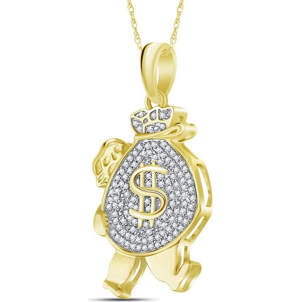 GND 10K Yellow Gold Money Bag Man Charm Pendant with Pave-Set Round Diamonds - 1/4 Carat Total Diamond Weight