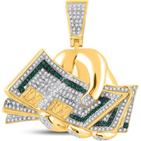 GND 10K Yellow Gold Money Fist Charm Pendant with Round Green and White Diamonds - 0.80 Carat Total Diamond Weight