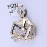 GND 10K Yellow Gold Money Fist Charm Pendant with Round Green and White Diamonds - 0.80 Carat Total Diamond Weight