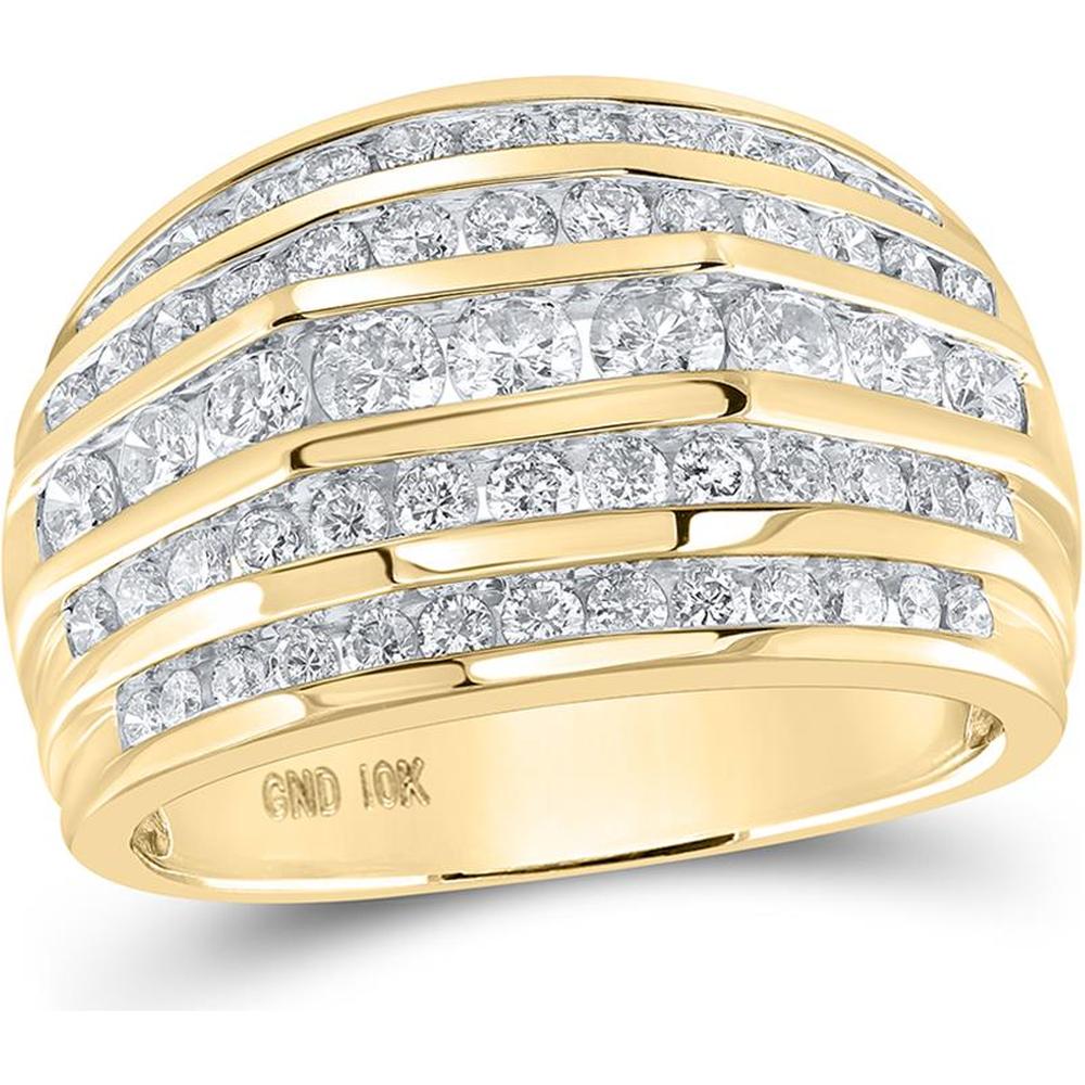 GND 10K Yellow Gold Multi-Row Channel Set Round Diamond Band Ring - 2.01 Carat Total Diamond Weight