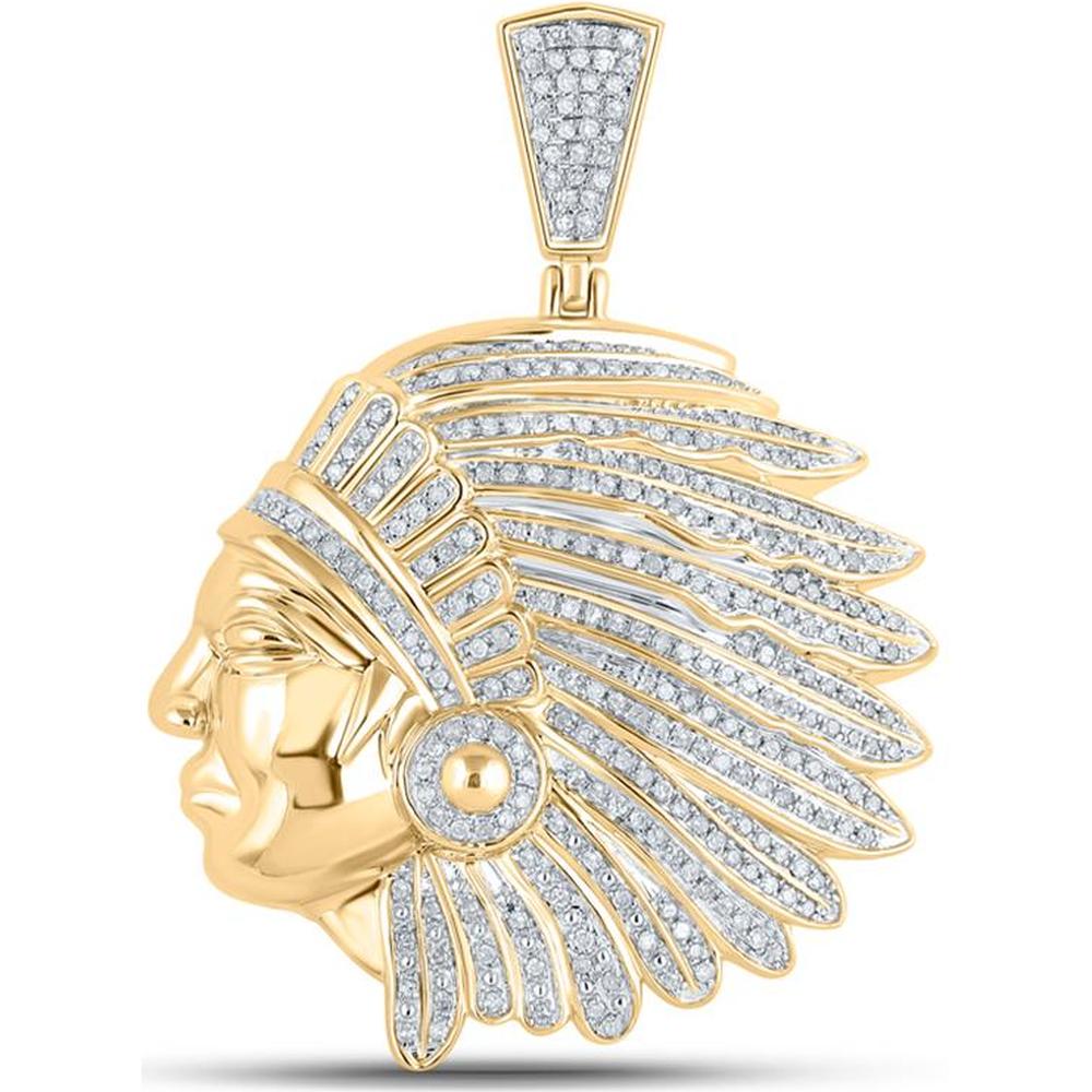GND 10K Yellow Gold Native Chief Pendant with 1.15 Carat Pave-Set Round Diamonds