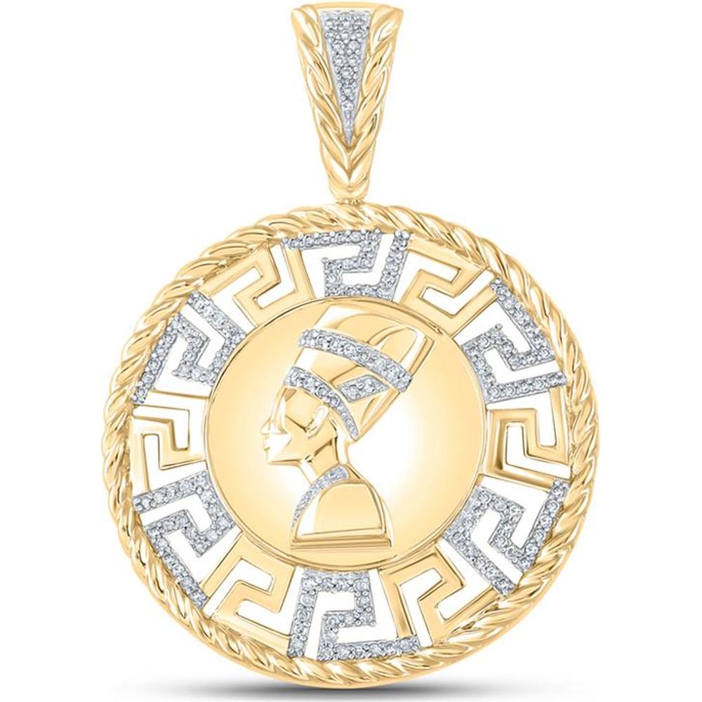 GND 10K Yellow Gold Nefertiti Pendant with Prong-Set Round Diamonds - 0.50 Carat Total Diamond Weight