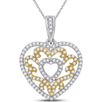 GND 10K Yellow Gold Nested Curl Heart Pendant with Round Diamonds - 0.50 Carat Total Diamond Weight