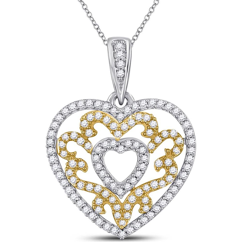 GND 10K Yellow Gold Nested Curl Heart Pendant with Round Diamonds - 0.50 Carat Total Diamond Weight
