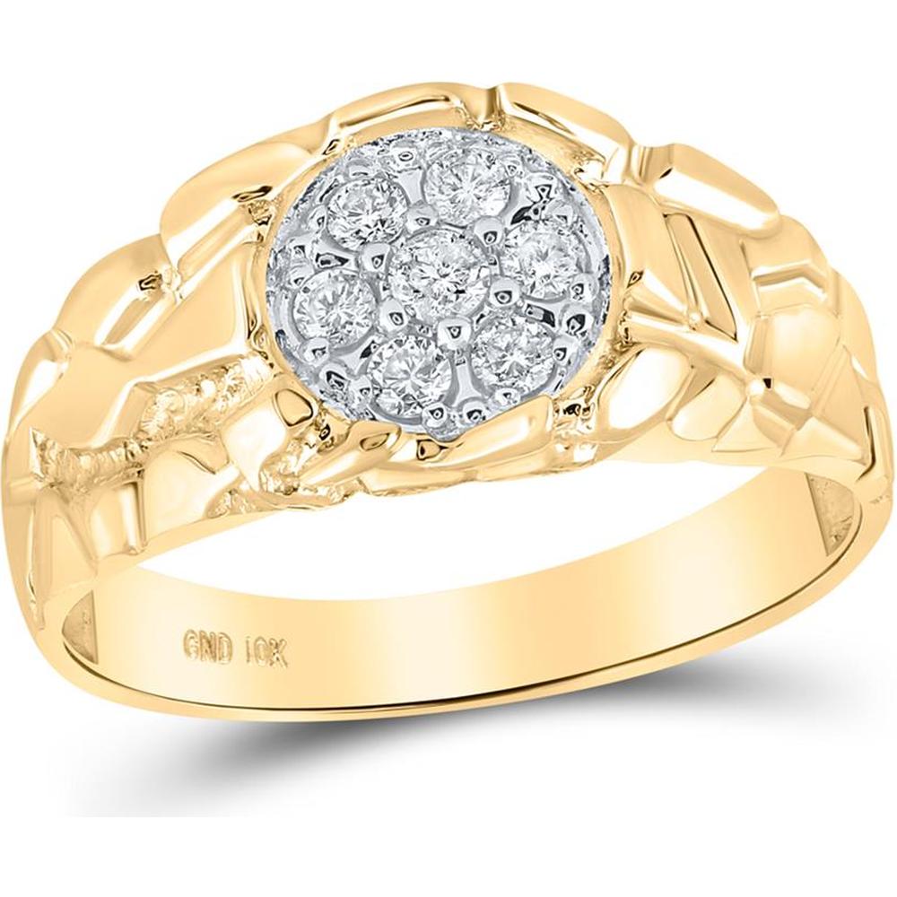 GND 10K Yellow Gold Nugget Band Ring with Prong-Set Round Diamond Cluster - 0.25 Carat Total Diamond Weight