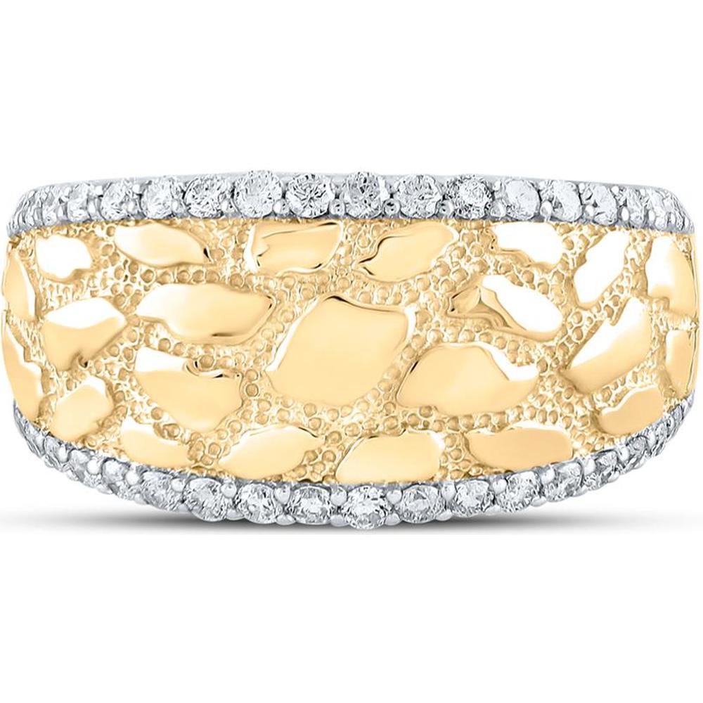 GND 10K Yellow Gold Nugget Band Ring with Prong-Set Round Diamonds - 0.77 Carat Total Diamond Weight