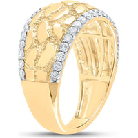GND 10K Yellow Gold Nugget Band Ring with Prong-Set Round Diamonds - 0.77 Carat Total Diamond Weight