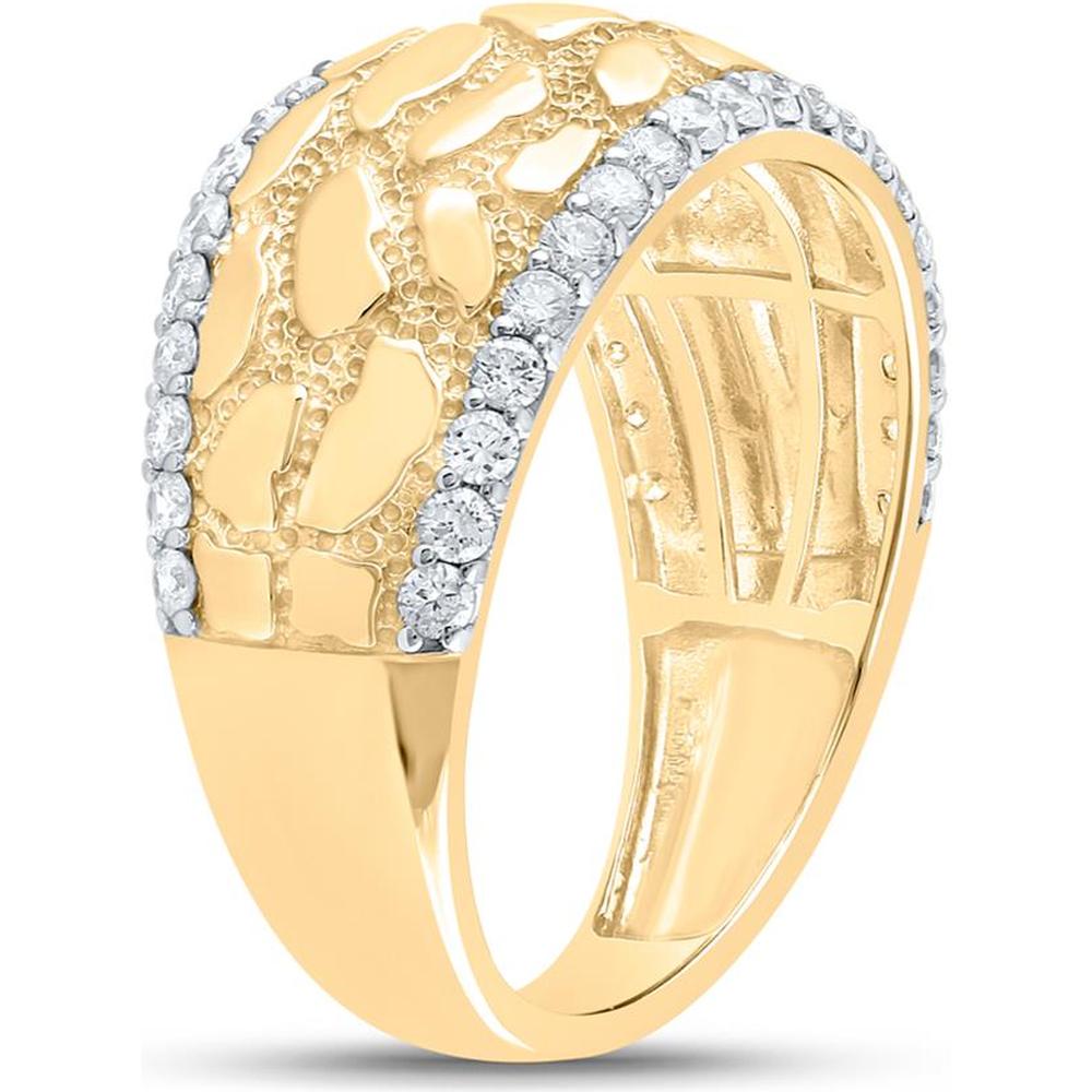 GND 10K Yellow Gold Nugget Band Ring with Prong-Set Round Diamonds - 0.77 Carat Total Diamond Weight