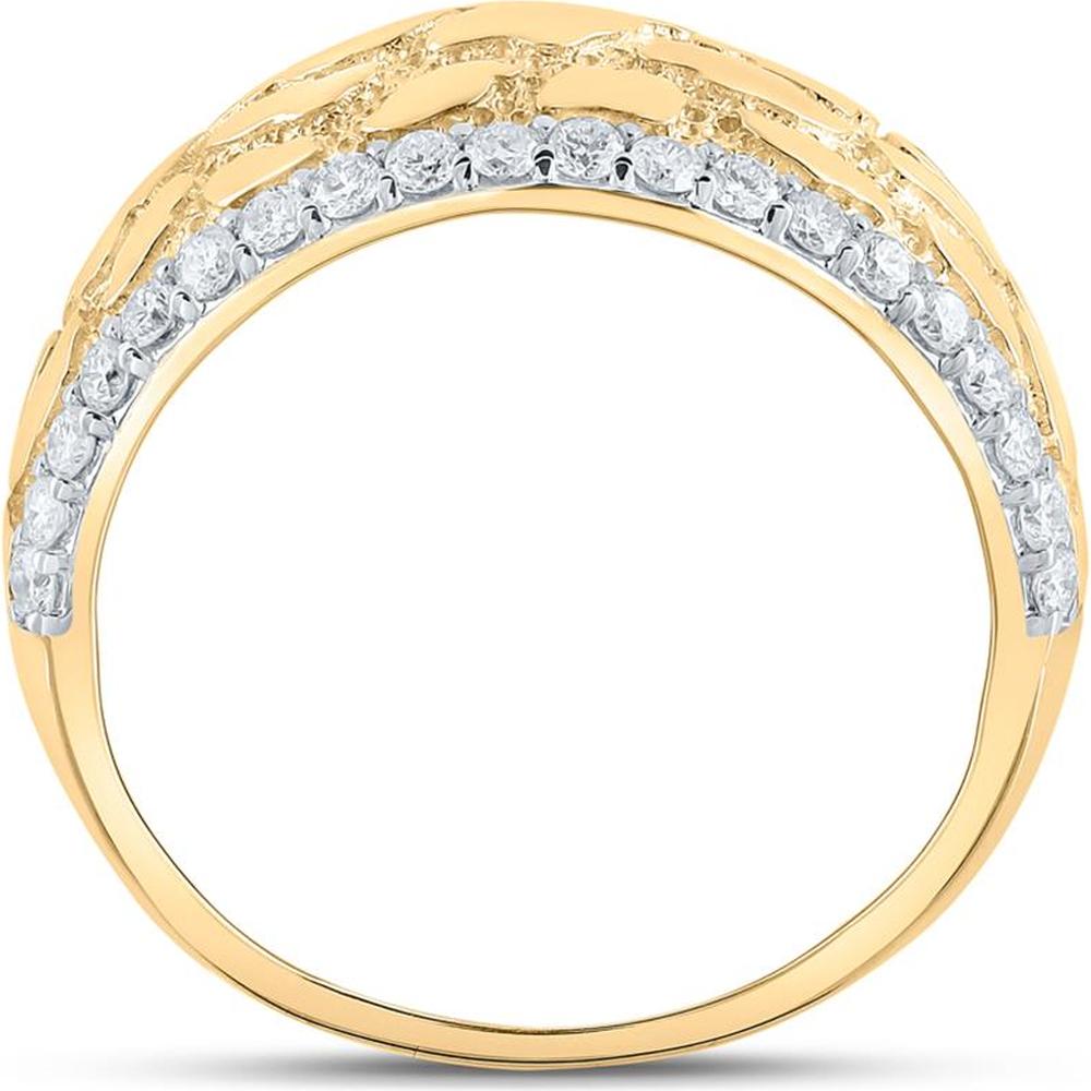 GND 10K Yellow Gold Nugget Band Ring with Prong-Set Round Diamonds - 0.77 Carat Total Diamond Weight
