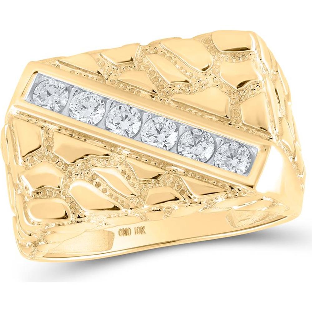 GND 10K Yellow Gold Nugget Fashion Ring with 1/2 Carat Prong-Set Round Diamonds