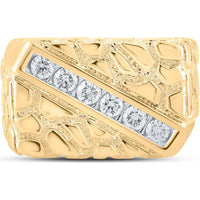 GND 10K Yellow Gold Nugget Fashion Ring with 1/2 Carat Prong-Set Round Diamonds