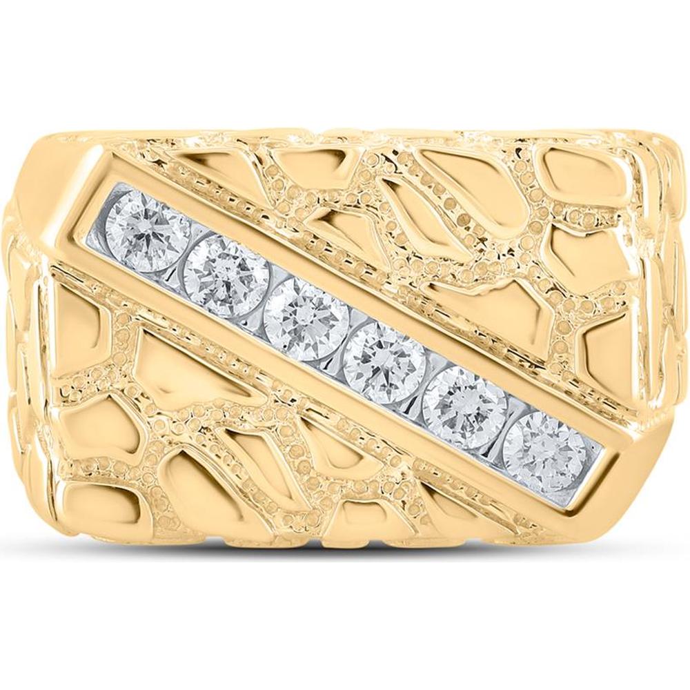 GND 10K Yellow Gold Nugget Fashion Ring with 1/2 Carat Prong-Set Round Diamonds