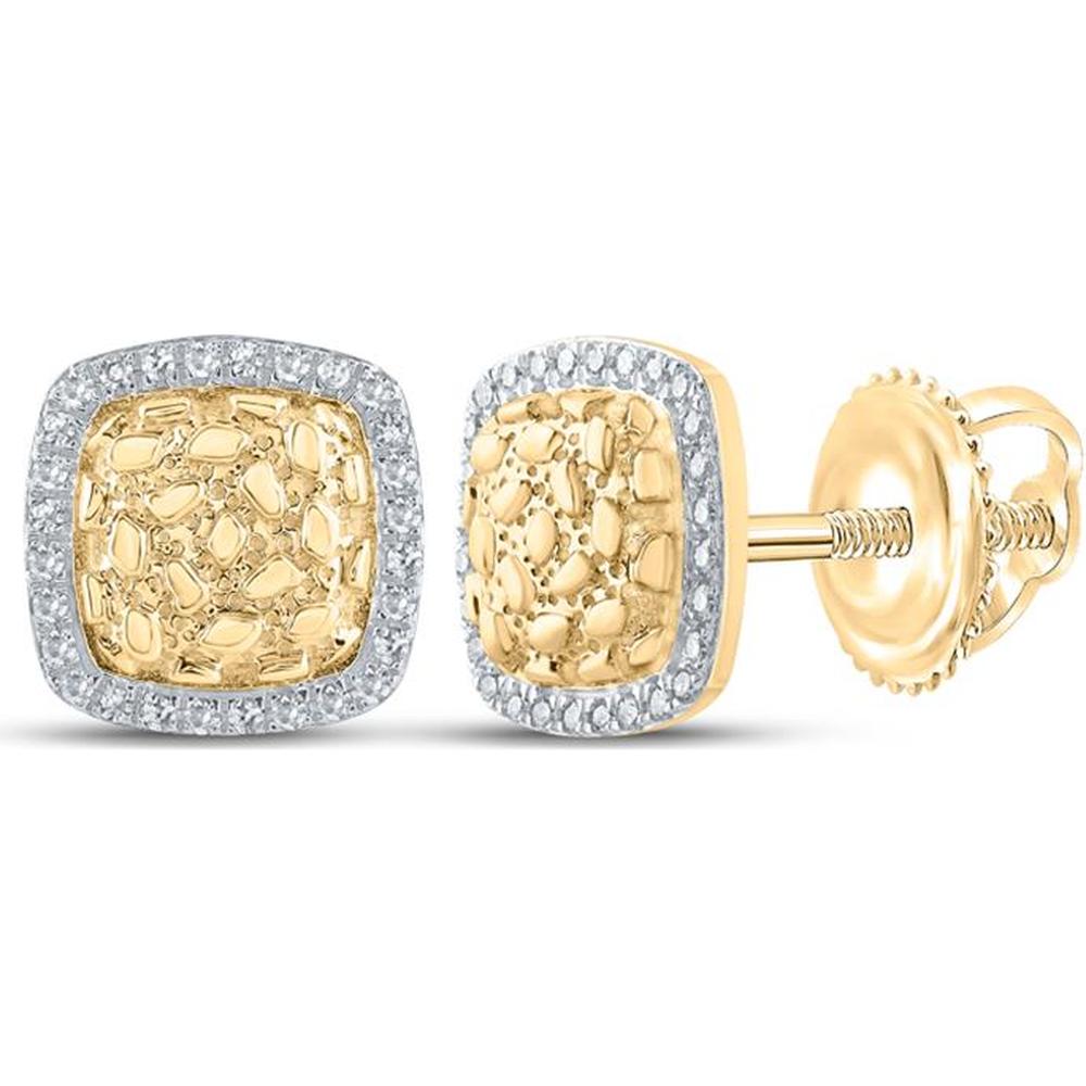 GND 10K Yellow Gold Nugget Square Stud Earrings with Prong Set Round Diamonds - 0.27 Carat Total Diamond Weight