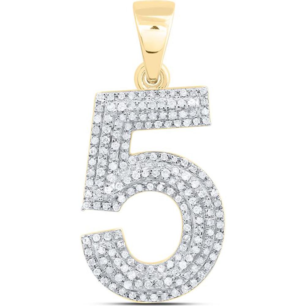 GND 10K Yellow Gold Number 5 Charm Pendant with Pave-Set Round Diamonds - 0.50 Carat Total Diamond Weight
