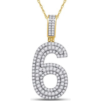 GND 10K Yellow Gold Number 6 Pendant with Prong-Set Round Diamonds - 1 5/8 Total Carat Weight