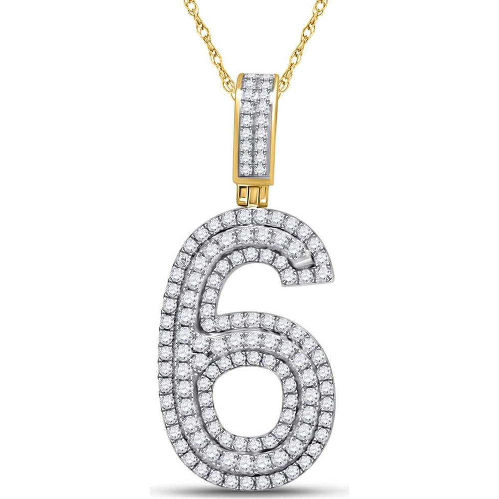GND 10K Yellow Gold Number 6 Pendant with Prong-Set Round Diamonds - 1 5/8 Total Carat Weight