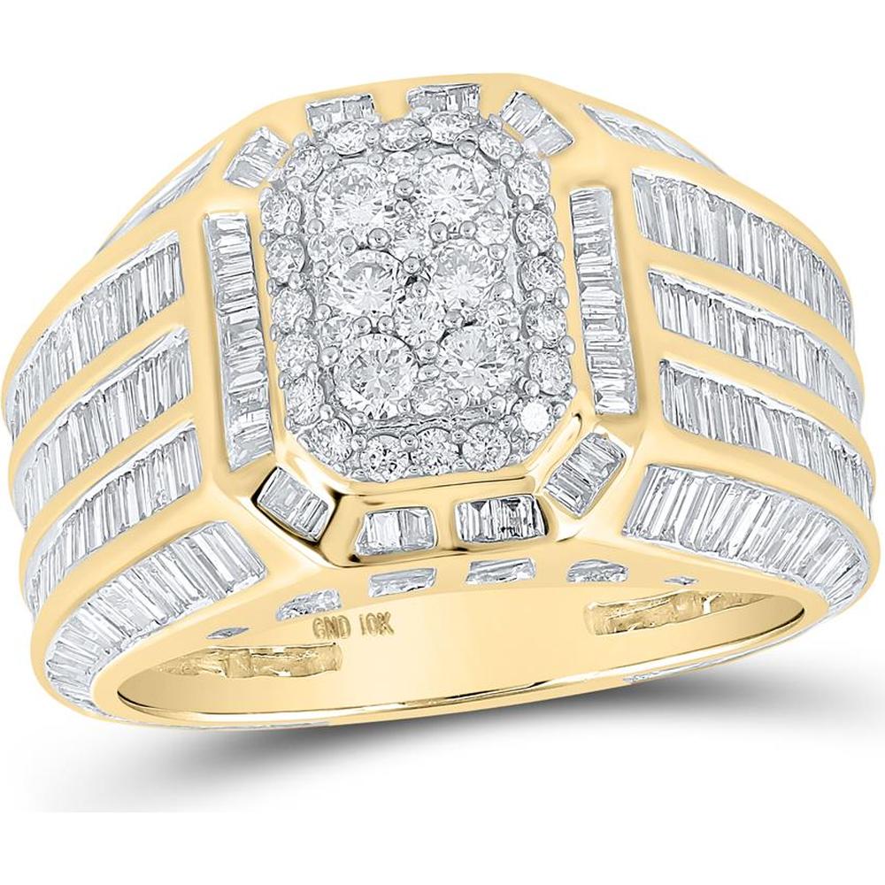 GND 10K Yellow Gold Octagon Cluster Ring with Baguette and Round Diamonds - 4.75 Carat Total Diamond Weight