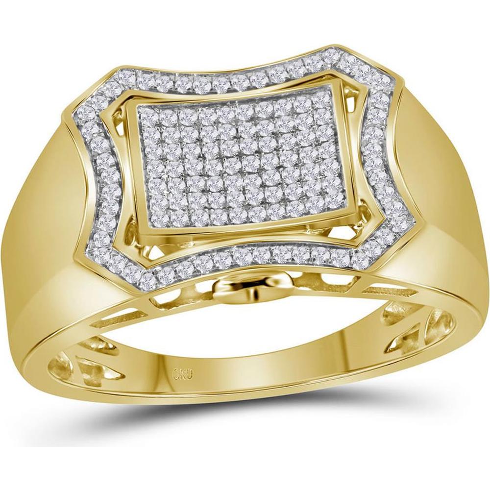 GND 10K Yellow Gold Octagon Curved Cluster Ring with Prong-Set Round Diamonds - 1/3 Carat Total Diamond Weight