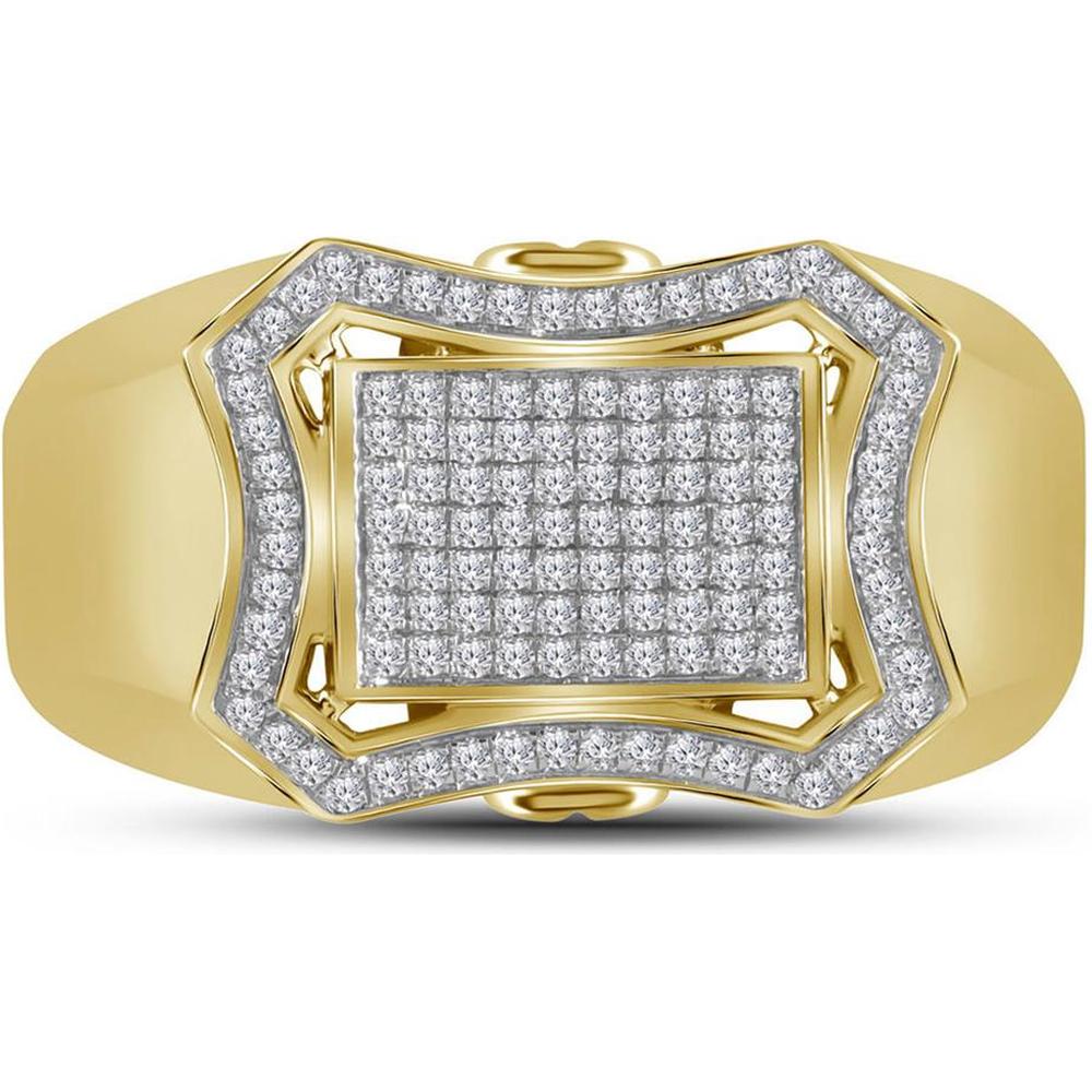 GND 10K Yellow Gold Octagon Curved Cluster Ring with Prong-Set Round Diamonds - 1/3 Carat Total Diamond Weight