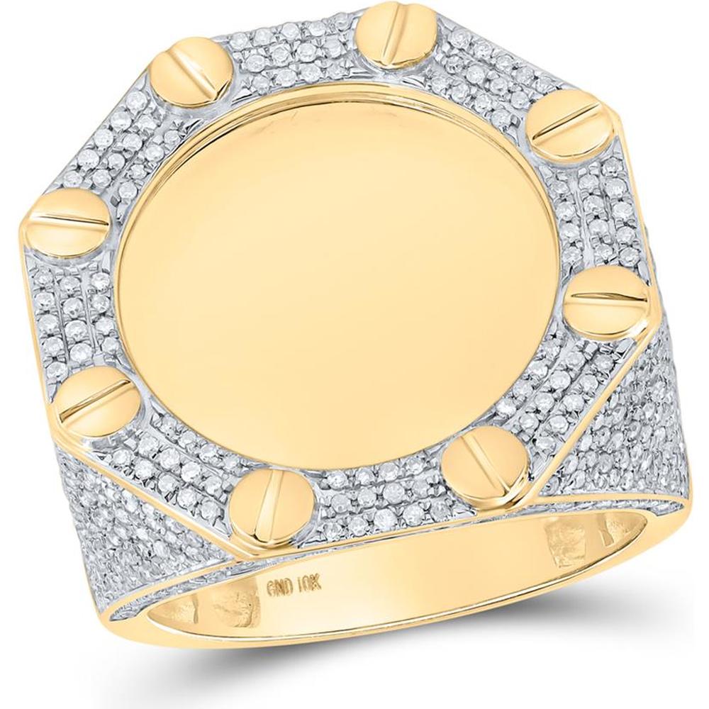 GND 10K Yellow Gold Octagonal Memory Circle Ring with Pave Set Round Diamonds - 1 5/8 Total Carat Weight