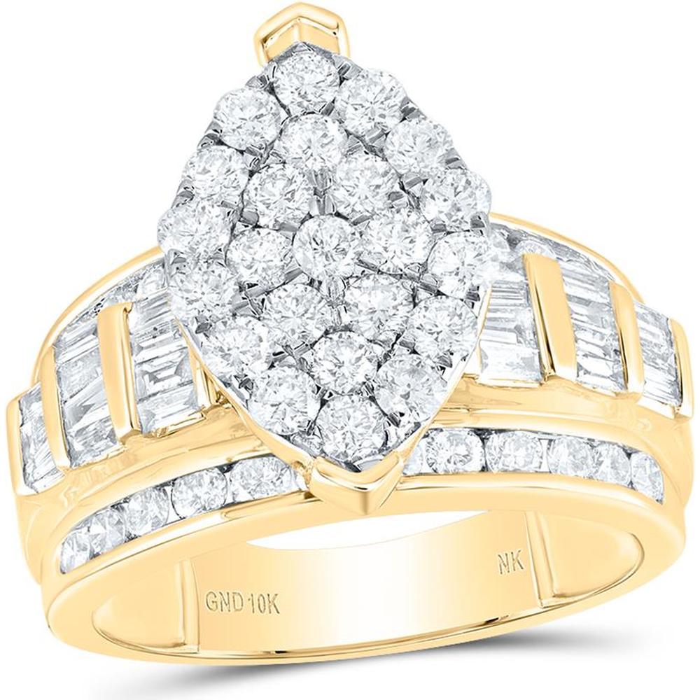 GND 10K Yellow Gold Oval Bridal Engagement Ring with Pave-Set Round Diamonds and Channel-Set Baguette Diamonds - 2.09 Carat Total Diamond Weight
