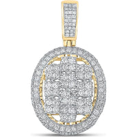GND 10K Yellow Gold Oval Charm Pendant with Pave-Set Round Diamonds - 2.00 Carat Total Diamond Weight