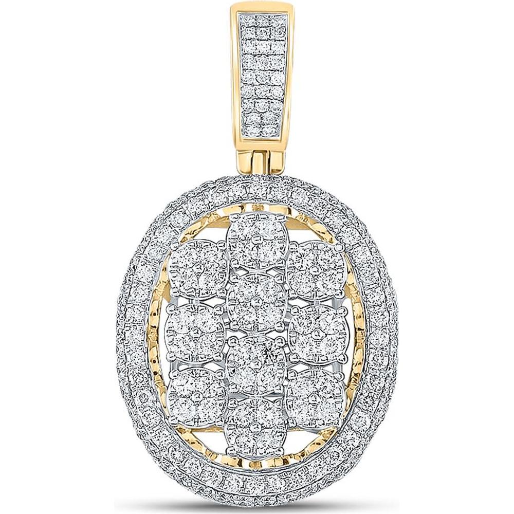 GND 10K Yellow Gold Oval Charm Pendant with Pave-Set Round Diamonds - 2.00 Carat Total Diamond Weight