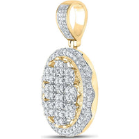GND 10K Yellow Gold Oval Charm Pendant with Pave-Set Round Diamonds - 2.00 Carat Total Diamond Weight