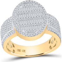 GND 10K Yellow Gold Oval Cluster Ring with Channel-Set Baguette and Pave-Set Round Diamonds - 1.00 Carat Total Diamond Weight