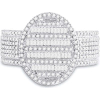 GND 10K Yellow Gold Oval Cluster Ring with Channel-Set Baguette and Pave-Set Round Diamonds - 1.00 Carat Total Diamond Weight