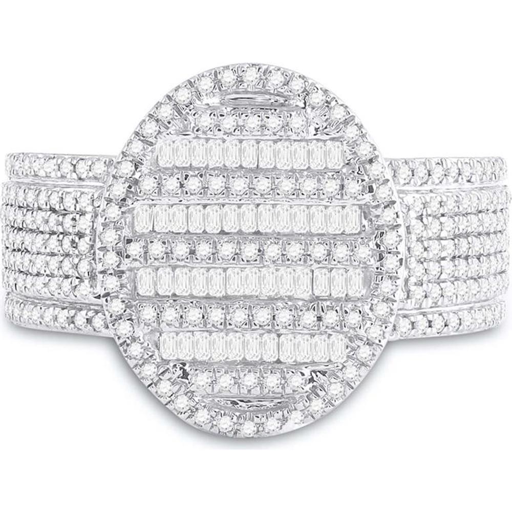 GND 10K Yellow Gold Oval Cluster Ring with Channel-Set Baguette and Pave-Set Round Diamonds - 1.00 Carat Total Diamond Weight