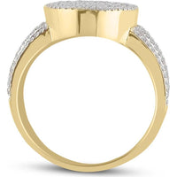 GND 10K Yellow Gold Oval Cluster Ring with Channel-Set Baguette and Pave-Set Round Diamonds - 1.00 Carat Total Diamond Weight