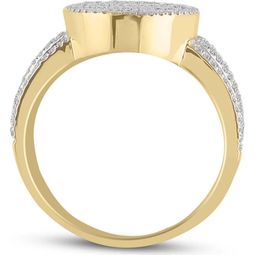 GND 10K Yellow Gold Oval Cluster Ring with Channel-Set Baguette and Pave-Set Round Diamonds - 1.00 Carat Total Diamond Weight