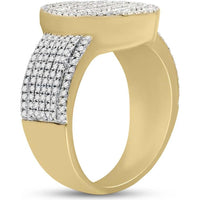 GND 10K Yellow Gold Oval Cluster Ring with Channel-Set Baguette and Pave-Set Round Diamonds - 1.00 Carat Total Diamond Weight