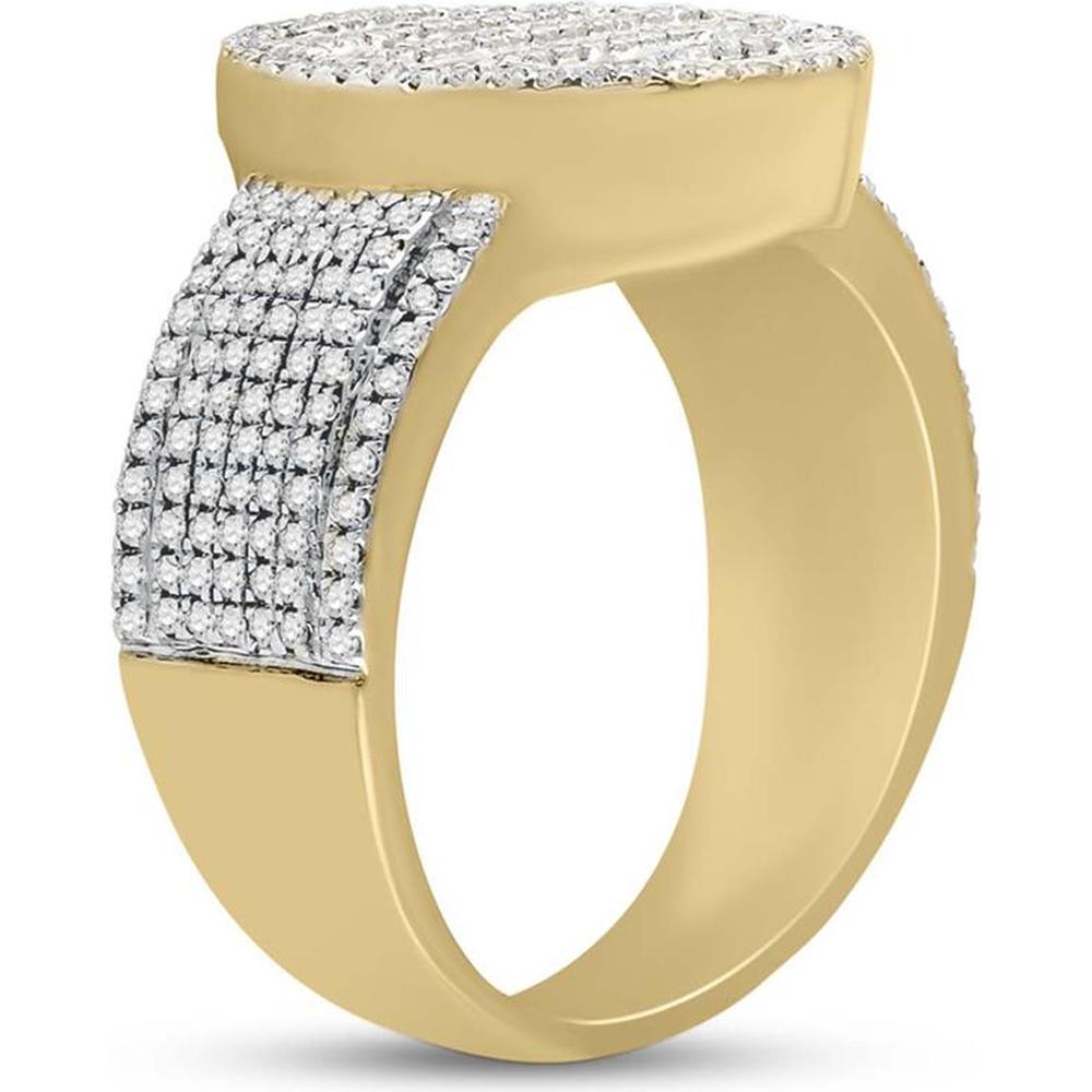 GND 10K Yellow Gold Oval Cluster Ring with Channel-Set Baguette and Pave-Set Round Diamonds - 1.00 Carat Total Diamond Weight