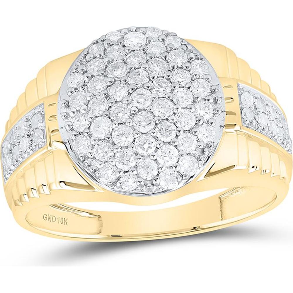 GND 10K Yellow Gold Oval Cluster Ring with Pave-Set Round Diamonds - 1.03 Carat Total Diamond Weight
