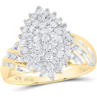 GND 10K Yellow Gold Oval Cluster Ring with Prong and Channel Set Round Diamonds - 1.00 Carat Total Diamond Weight