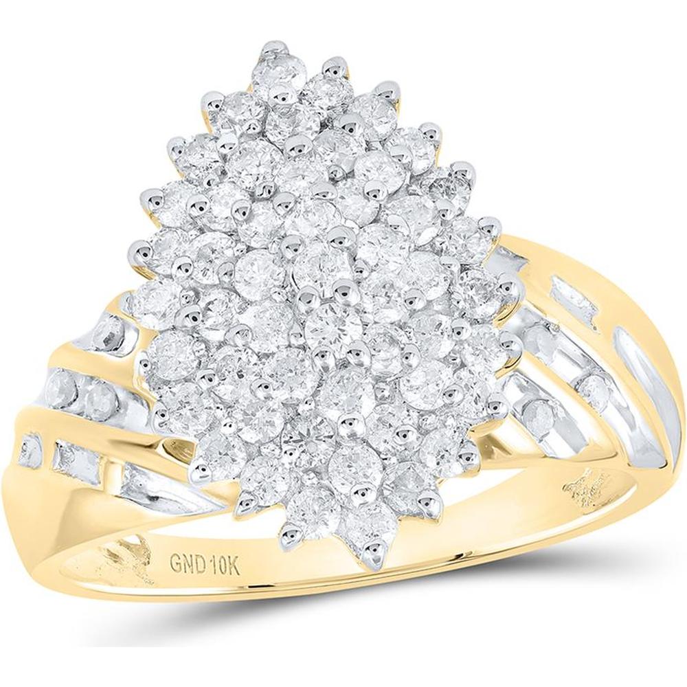 GND 10K Yellow Gold Oval Cluster Ring with Prong and Channel Set Round Diamonds - 1.00 Carat Total Diamond Weight