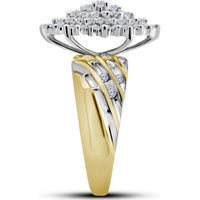 GND 10K Yellow Gold Oval Cluster Ring with Prong and Channel Set Round Diamonds - 1.00 Carat Total Diamond Weight