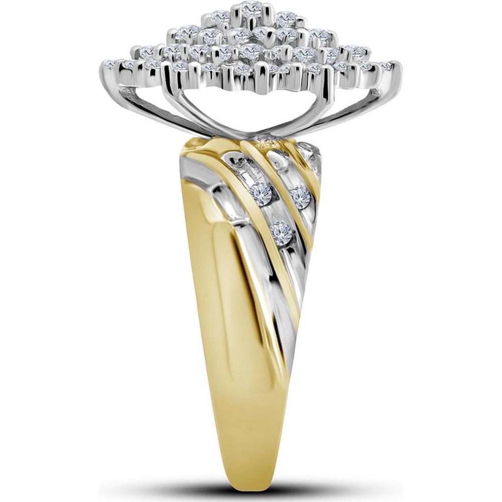 GND 10K Yellow Gold Oval Cluster Ring with Prong and Channel Set Round Diamonds - 1.00 Carat Total Diamond Weight