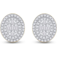 GND 10K Yellow Gold Oval Cluster Stud Earrings with Channel-Set Baguette and Pave-Set Round Diamonds - 0.38 Carat Total Diamond Weight