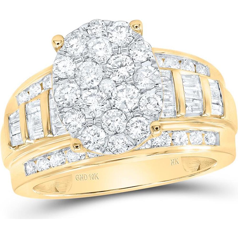 GND 10K Yellow Gold Oval Diamond Halo Bridal Engagement Ring with Prong and Channel Set Round and Baguette Diamonds – 2.0 Carat Total Diamond Weight