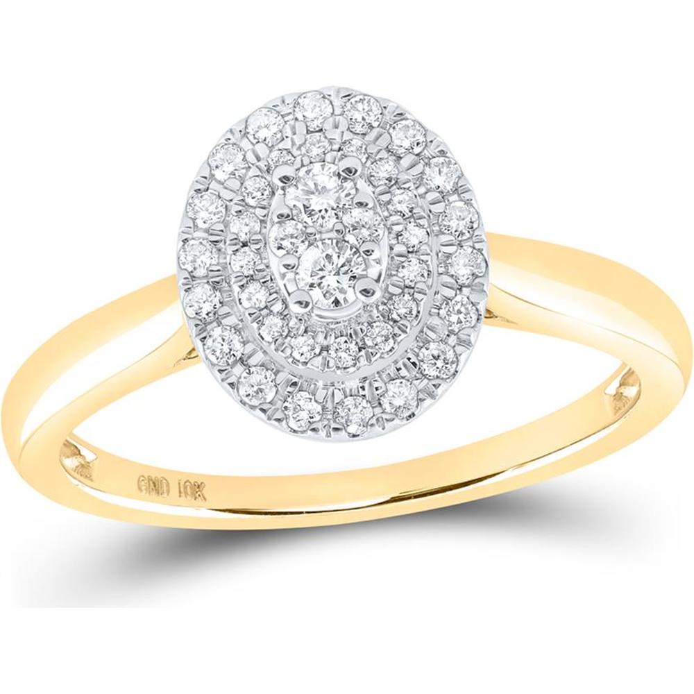 GND 10K Yellow Gold Oval Halo Ring with Prong-Set Round Diamonds - 0.33 Carat Total Diamond Weight