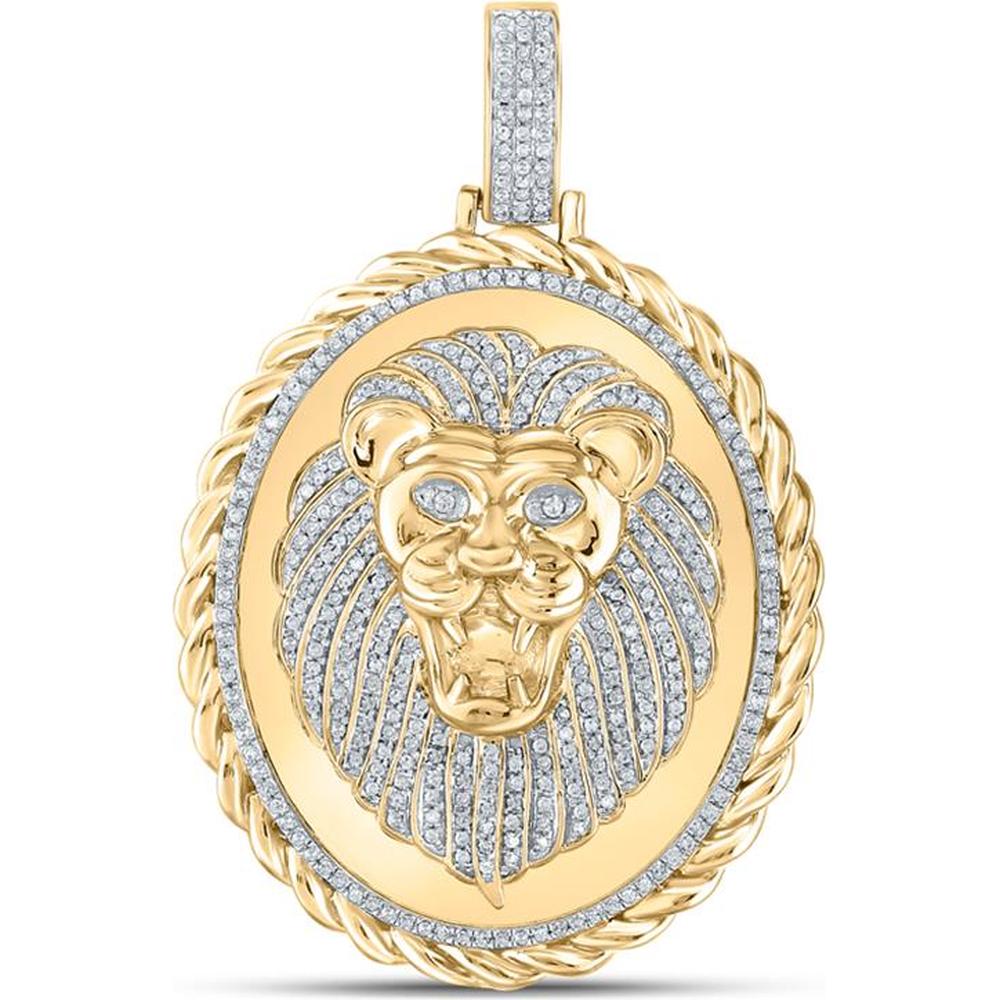 GND 10K Yellow Gold Oval Lion Face Pendant with Prong-Set Round Diamonds – 1.00 Carat Total Diamond Weight