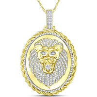 GND 10K Yellow Gold Oval Lion Face Pendant with Prong-Set Round Diamonds – 1.00 Carat Total Diamond Weight