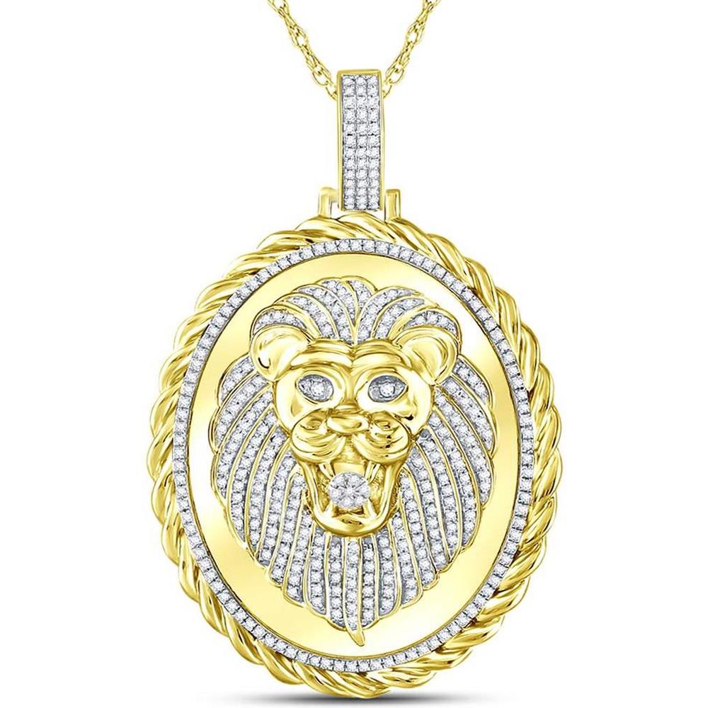 GND 10K Yellow Gold Oval Lion Face Pendant with Prong-Set Round Diamonds – 1.00 Carat Total Diamond Weight
