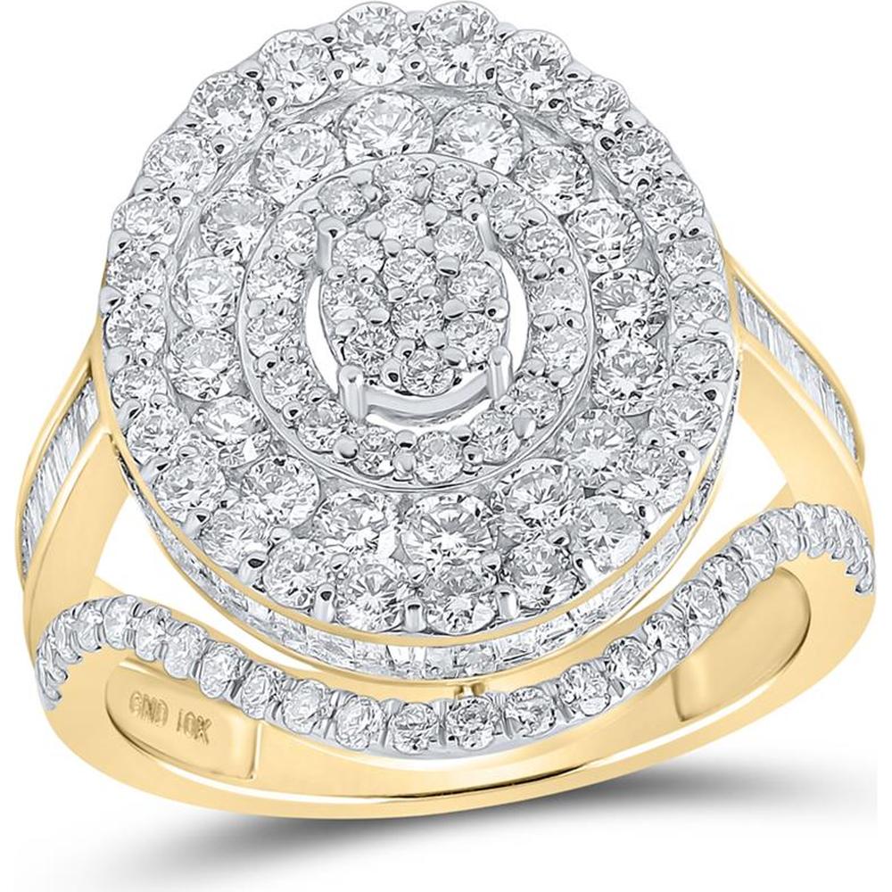 GND 10K Yellow Gold Oval Ring with Prong-Set Round Diamonds and Channel-Set Baguette Diamonds – 2-3/8 Carat Total Diamond Weight