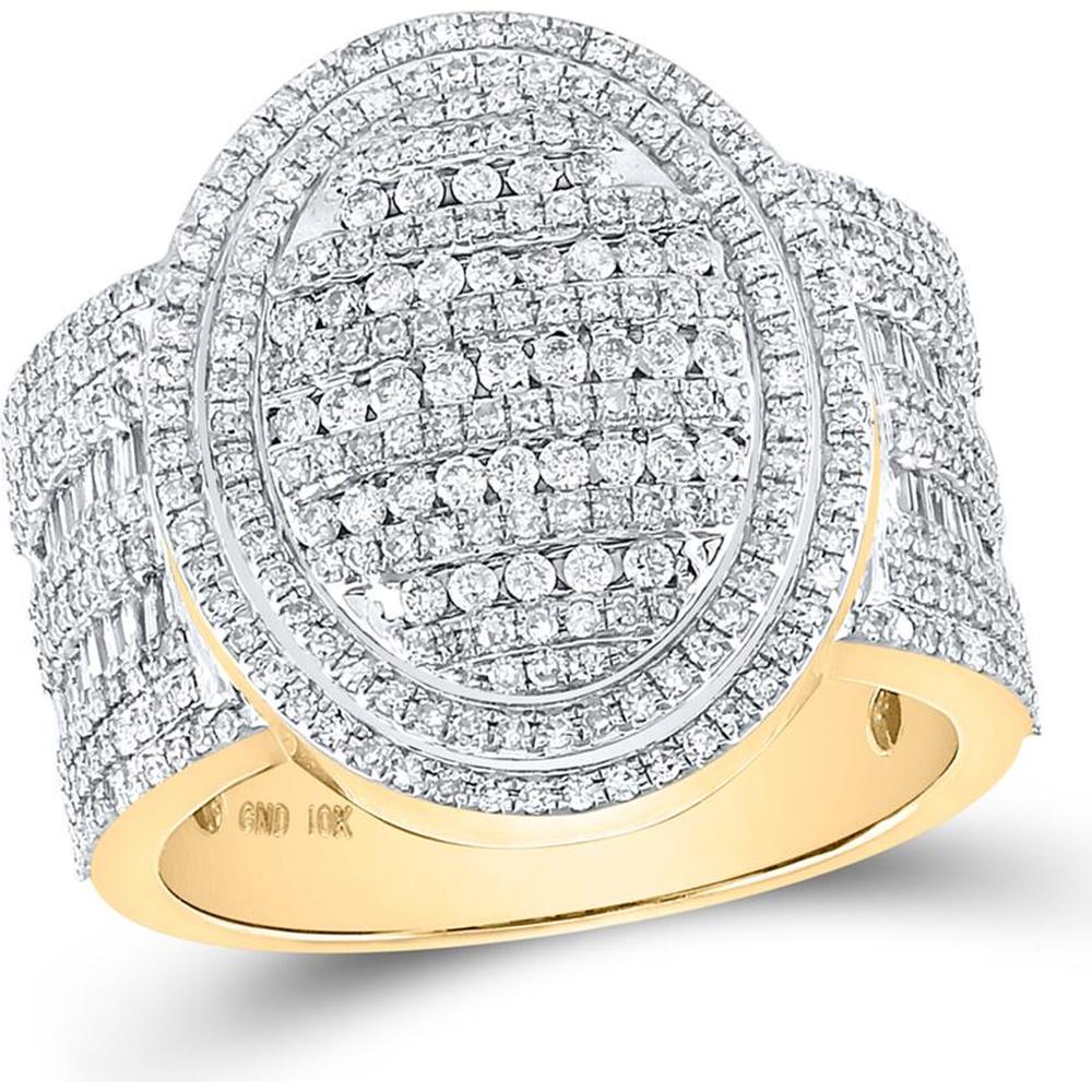 GND 10K Yellow Gold Oval Statement Ring with Channel-Set Baguette and Pave Round Diamonds – 1-5/8 Carat Total Diamond Weight